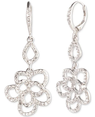 Givenchy Silver-Tone Crystal Floral Double Drop Earrings