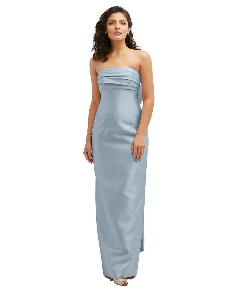 Strapless Draped Bodice Column Dress with Oversized Bow