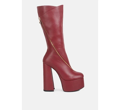 tzar faux leather high heeled platform calf boots