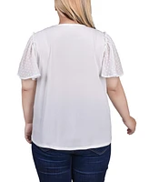 Ny Collection Plus Size Clip Dot Flutter Sleeve Top