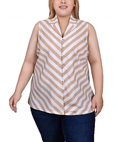 Ny Collection Plus Sleeveless Collared Chevron Striped Blouse