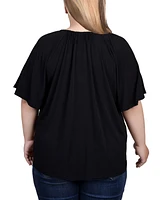 Ny Collection Plus Size Raglan Sleeve Top with Chain Details