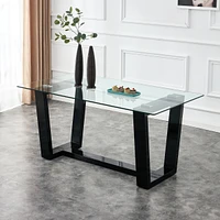 Glass Dining Table Large Modern Minimalist Rectangular for 6