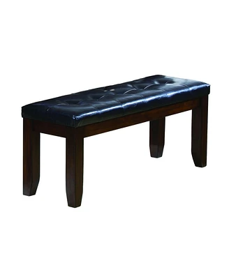 Simplie Fun Modern Cherry Finish Bench with Leather-Look Seat