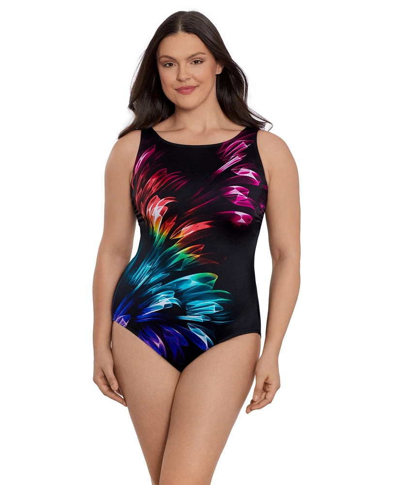 Longitude Women's Panel Scoopback Highneck One-Piece Swimsuit