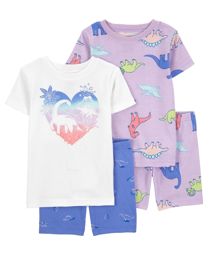 Carter's Toddler Girls Dinosaur Snug Fit Cotton Pajama, 4 Piece Set