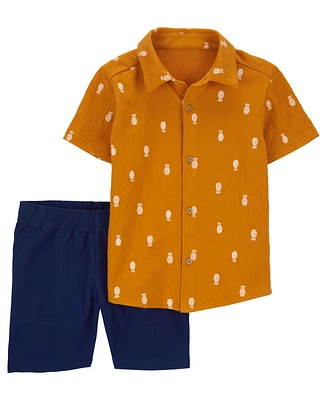 Carter's Toddler Boys Pineapple Print Shirt and Canvas Shorts, 2 Piece Set