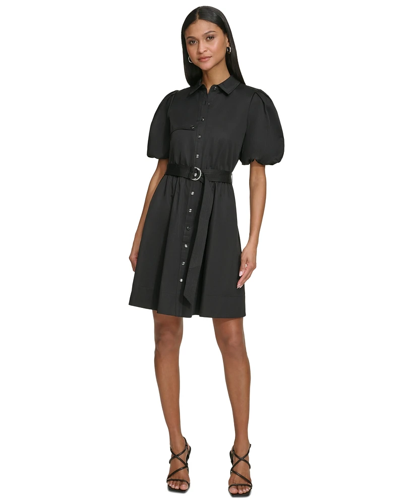 Karl Lagerfeld Paris Women's Cotton Poplin Puff-Sleeve Shirtdress