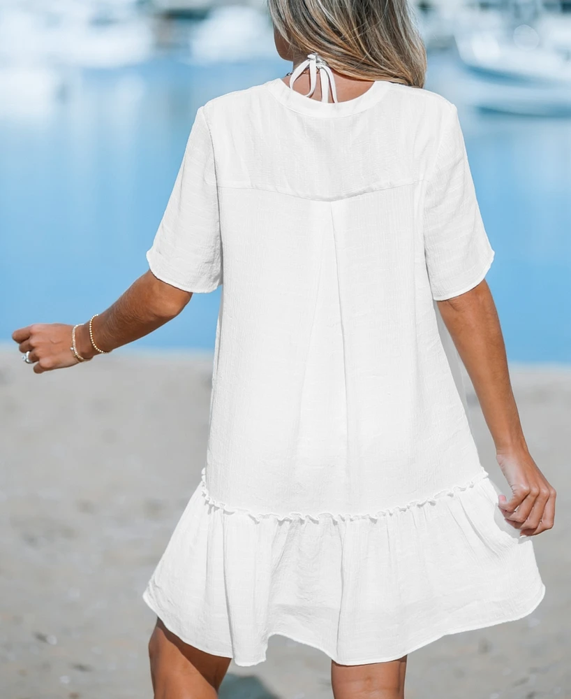Women's Pockets Button-Front Mini Beach Dress