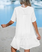 Women's Pockets Button-Front Mini Beach Dress