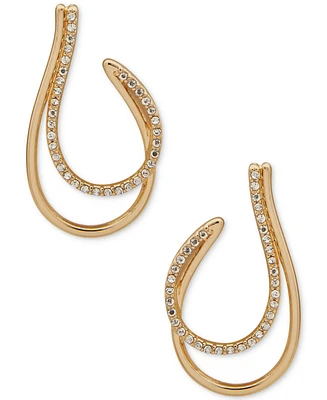 Anne Klein Gold-Tone Double-Row Crystal Hoop Earrings, 1-2/5"