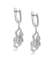 Suzy Levian Sterling Silver Cubic Zirconia Open Wild Flower Dangle Earrings