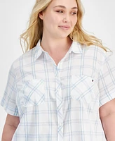 Tommy Hilfiger Plus Size Cotton Plaid Textured Camp Shirt