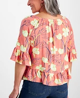 Style & Co Petite Tulip Menagerie On/Off Knit Top, Created for Macy's