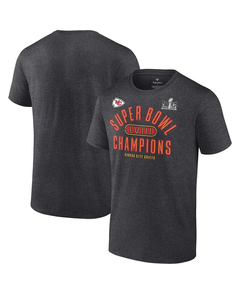 Men's Fanatics Heather Charcoal Kansas City Chiefs Super Bowl Lviii Champions Under The Lights T-shirt