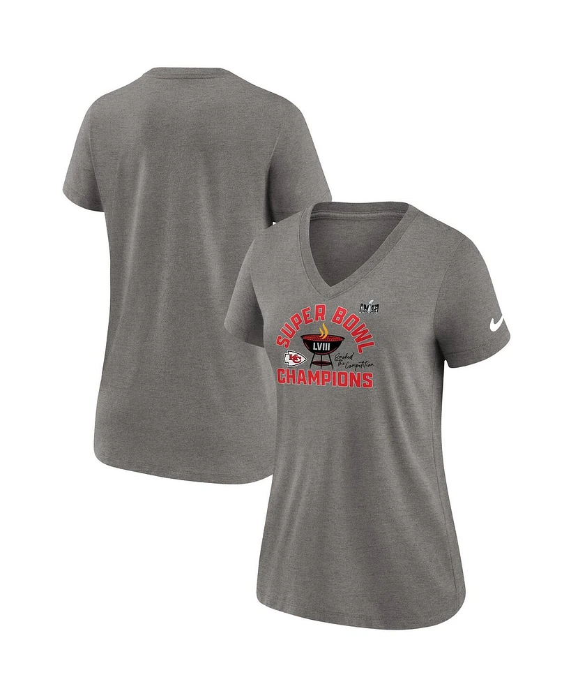 Women's Nike Heather Gray Kansas City Chiefs Super Bowl Lviii Champions Local Tri-Blend V-Neck T-shirt