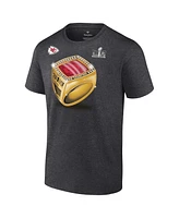 Men's Fanatics Heather Charcoal Kansas City Chiefs Super Bowl Lviii Champions Ring Big and Tall T-shirt