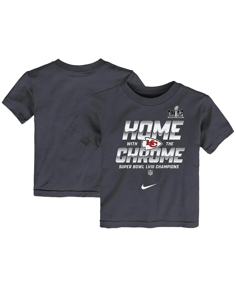 Toddler Boys and Girls Nike Anthracite Kansas City Chiefs Super Bowl Lviii Champions Parade T-shirt