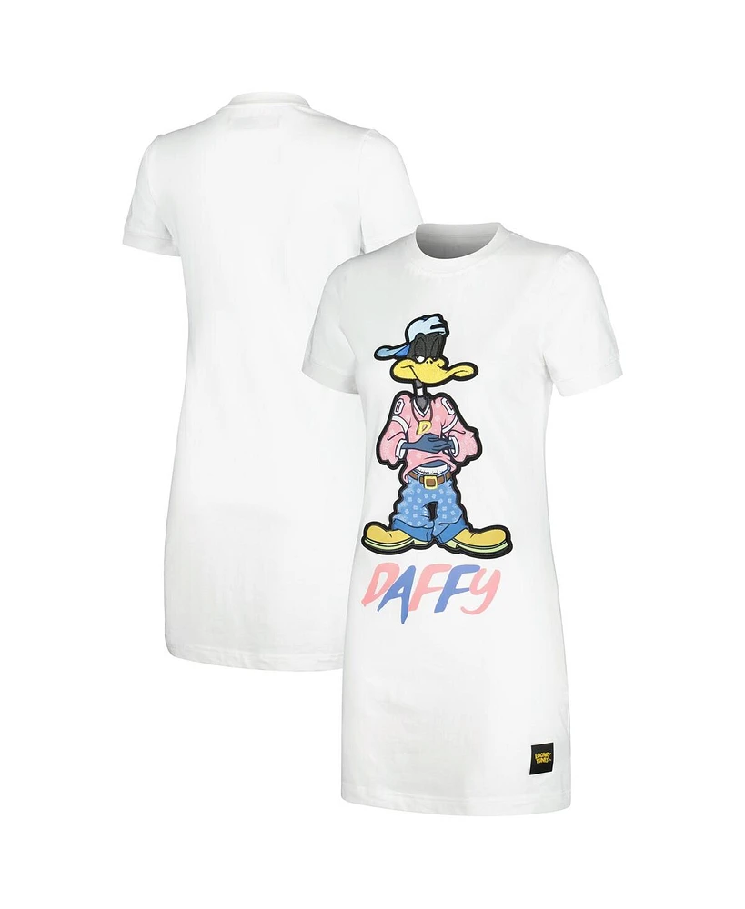 Women's Freeze Max Daffy Duck White Looney Tunes Jersey T-shirt Dress