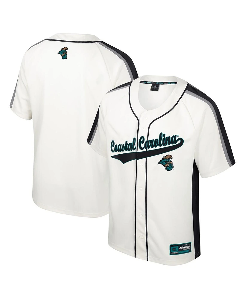 Men's Colosseum Cream Distressed Coastal Carolina Chanticleers Ruth Button-Up Baseball Jersey