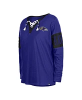 Women's New Era Black Baltimore Ravens Lace-Up Notch Neck Long Sleeve T-shirt