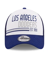 Men's New Era White, Royal Los Angeles Dodgers Stacked A-Frame Trucker 9FORTY Adjustable Hat