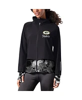 Women's Msx by Michael Strahan Black Green Bay Packers Grace Raglan Full-Zip Running Jacket