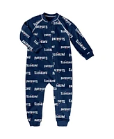 Toddler Boys and Girls Navy New England Patriots Allover Print Raglan Full-Zip Sleeper