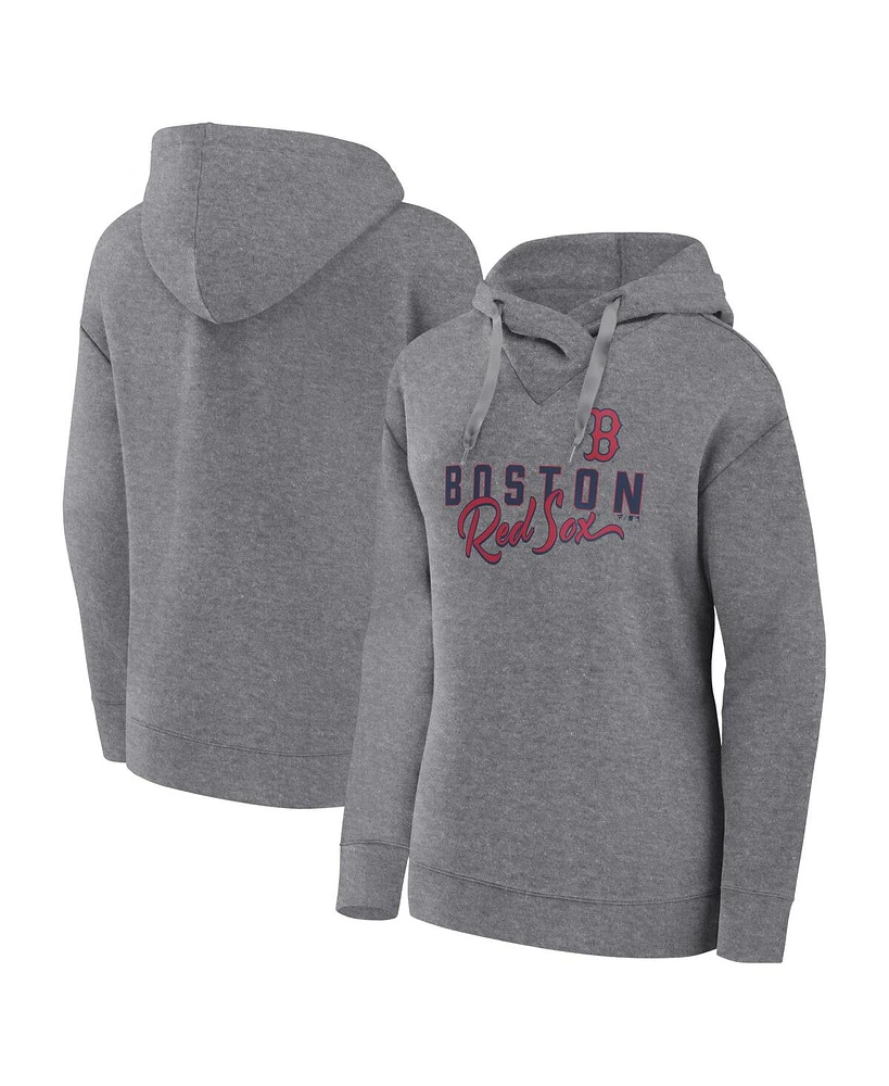 Women's Fanatics Heather Gray Boston Red Sox Script Favorite Lightweight Fitted Pullover Hoodie