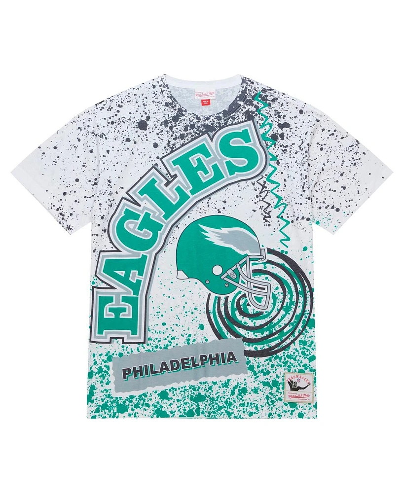 Men's Mitchell & Ness White Philadelphia Eagles Big and Tall Allover Print T-shirt