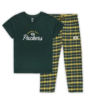 Women's Concepts Sport Green Bay Packers Plus Badge T-shirt and Flannel Pants Sleep Set