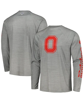Men's Columbia Gray Ohio State Buckeyes Pfg Terminal Tackle Omni-Shade Raglan Long Sleeve T-shirt