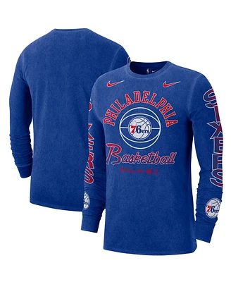 Men's Nike Royal Distressed Philadelphia 76ers Courtside Retro Elevated Long Sleeve T-shirt
