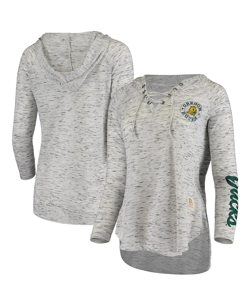 Women's Pressbox Gray Oregon Ducks Space Dye Lace-Up V-Neck Long Sleeve T-shirt