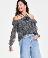 I.n.c. International Concepts Women's Printed Rosette Cold-Shoulder Top, Created for Macy's