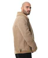 Furniq Uk Men's Shearling Raf B3 Aviator Jacket, Washed Camel Curly Wool