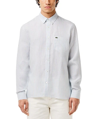 Lacoste Men's Long Sleeve Striped Button-Down Linen Shirt