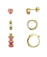 Disney Pink Cubic Zirconia Enamel Heart Minnie Mouse Stud Hoop Earring Set