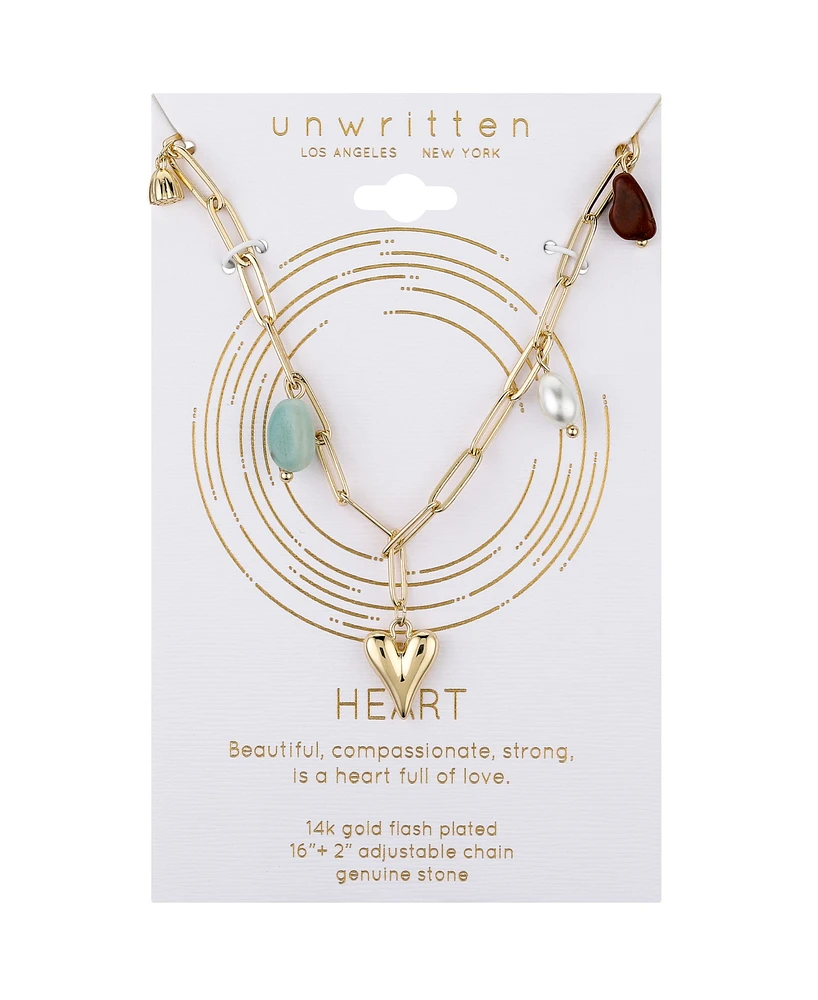 Unwritten Multi Color Stone and Heart Charm Pendant Necklace