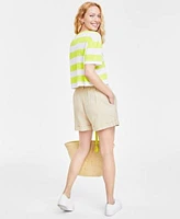 On 34th Womens Paperbag Waist Belted Shorts Cropped Stripe T Shirt Created For Macys