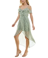 Bcx Juniors' Floral Jacquard Ruffled High-Low Hem Dress