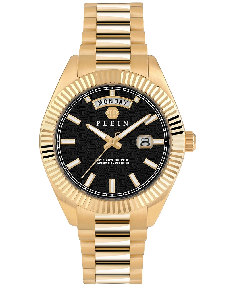 Philipp Plein Men's Date Superlative Gold Ion Plated Stainless Steel Bracelet Watch 42mm