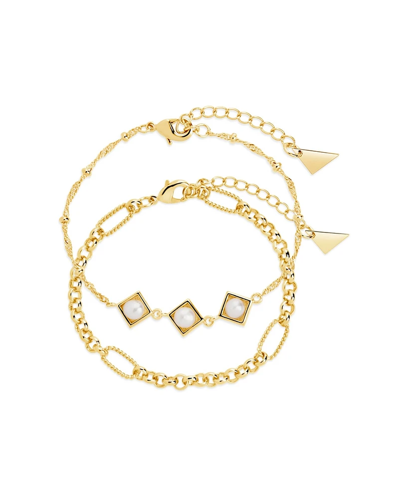 Sterling Forever Gold-Tone or Silver-Tone Reine Bracelet Set With Freshwater Pearls