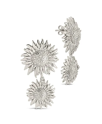 Sterling Forever Gold-Tone or Silver-Tone Triple Sunflower Solaris Drop Studs