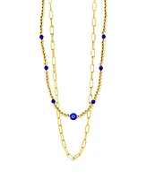 Sterling Forever Gold-Tone or Silver-Tone Blue Beaded Sibyl Layered Necklace