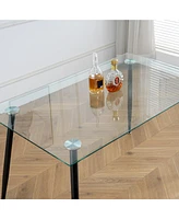 Simplie Fun Modern Kitchen Glass Dining Table 51" Rectangular Tempered Glass Table Top, Clear Dining Table Metal Legs