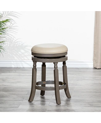 24" Counter Stool, Weathered Gray Finish, French Gray Leather Seat
