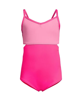 Lands' End Girls Chlorine Resistant X-Back Cut Out One Piece Swimsuit
