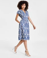 kensie Women's Embroidered Denim Midi Dress