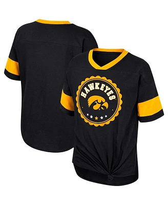 Big Girls Colosseum Black Iowa Hawkeyes Tomika Tie-Front V-Neck T-shirt